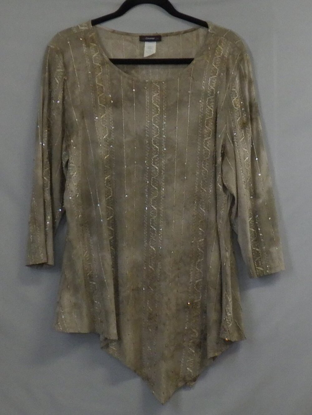 Cocomo Taupe Brown Embroidered Sequin Asymmetrical Tunic Top  A696